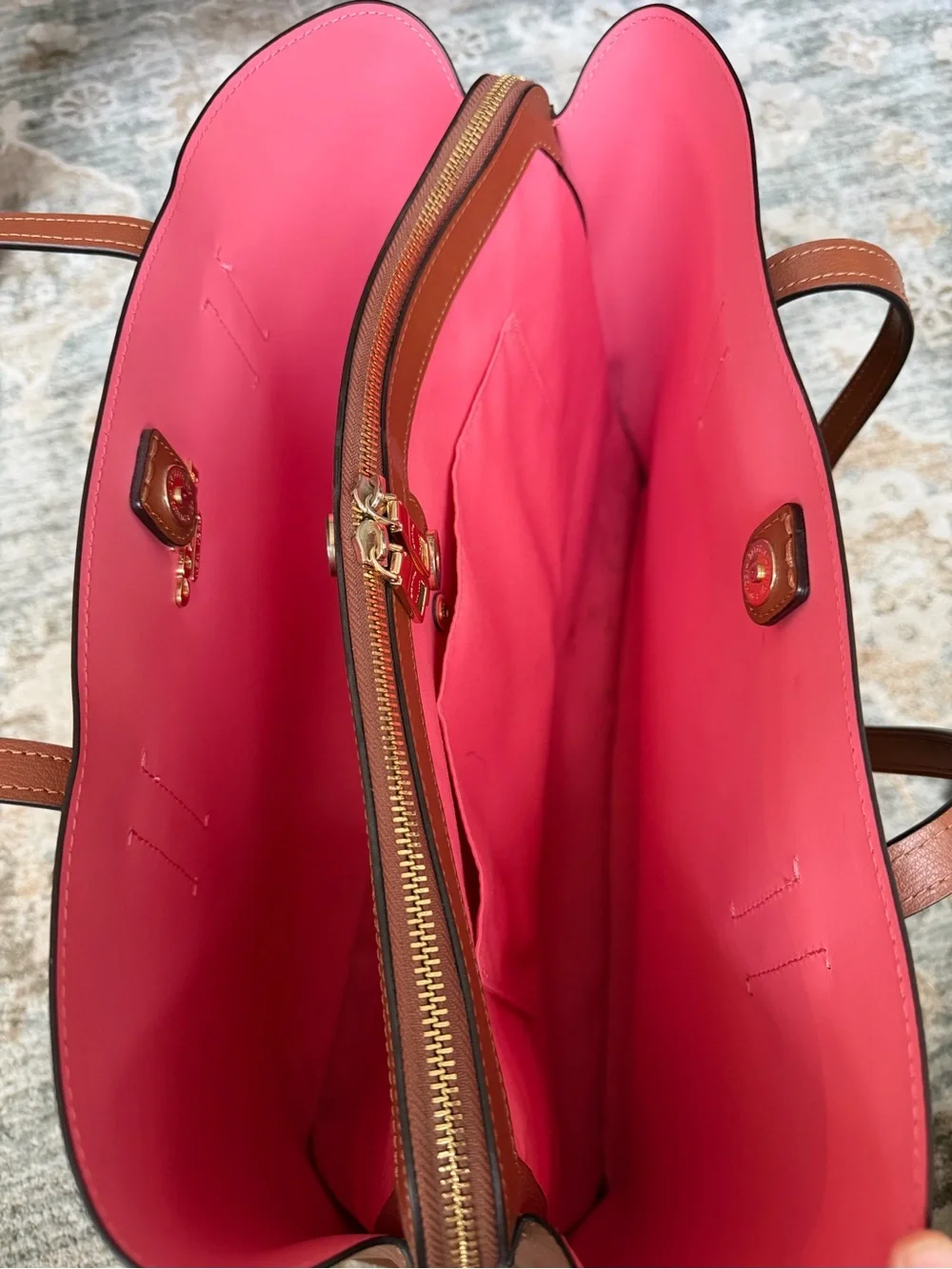Coach Leather Tote in Saddle Brown with Pink Interior
